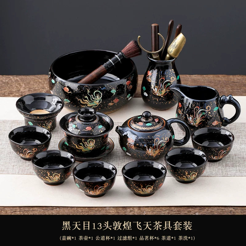 Black Tenmoku Apsara Tea Set