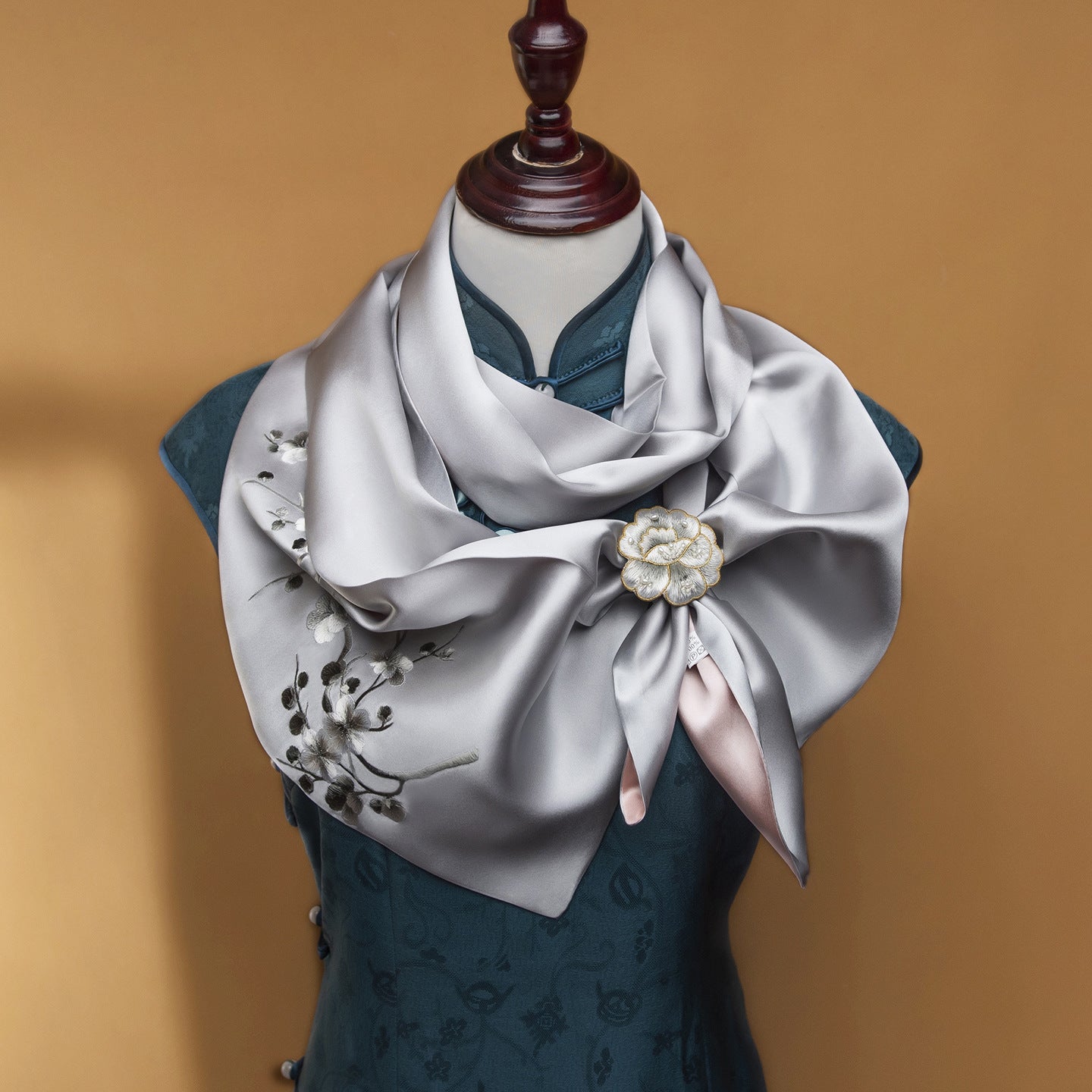 Five Plum Blossoms Silk Scarf and Ring Set