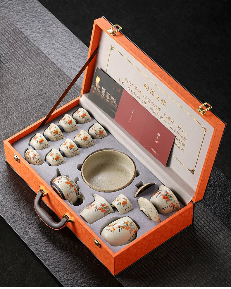 Fire-Red Stone Persimmon Ruyi Tea Set