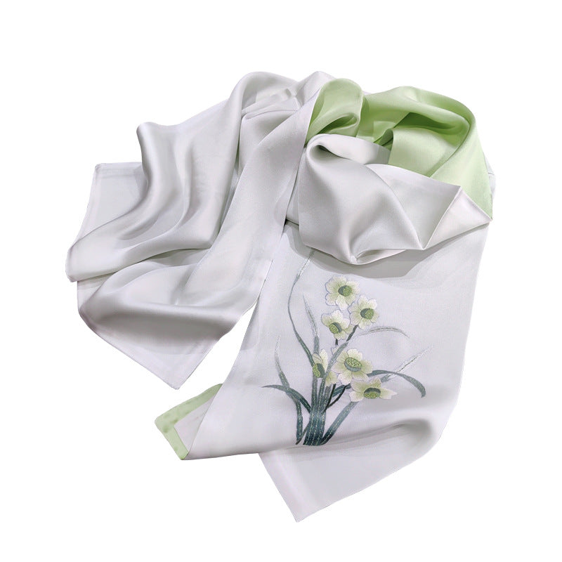 Su Embroidery Silk Long Scarf, Orange Tones