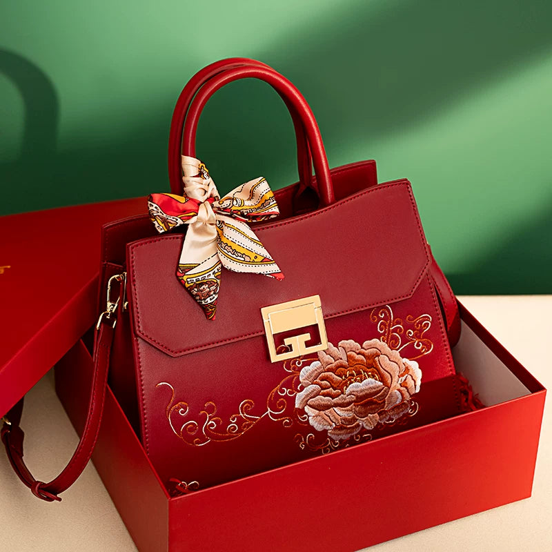 Large Red Embroidered Wedding Handbag