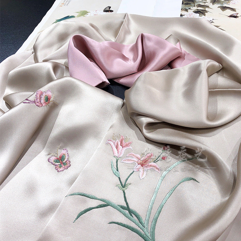 Daylily Su Embroidered Silk Scarf, 175cm