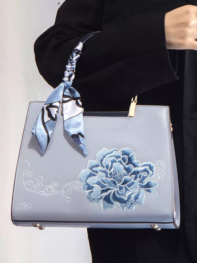 Embroidered Crossbody Top-Handle Bag