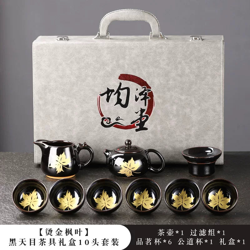 Black Tenmoku Gold Leaf Tea Set