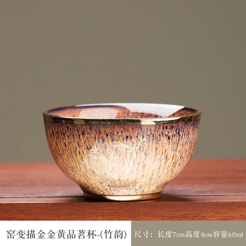 Gilded Bamboo Kiln-Glaze Jian Teacup