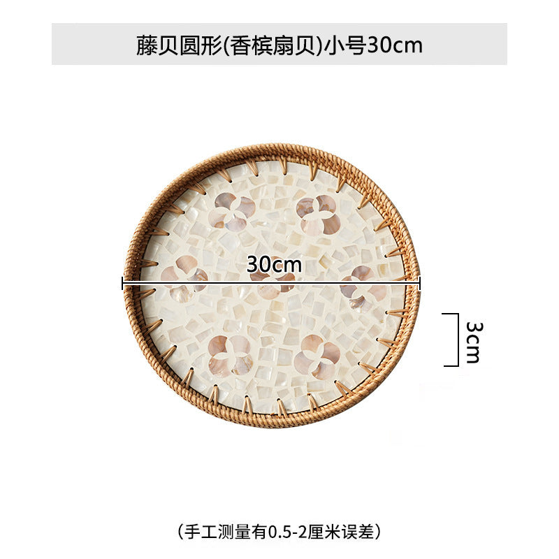 Rattan & Shell Inlay Round Tray