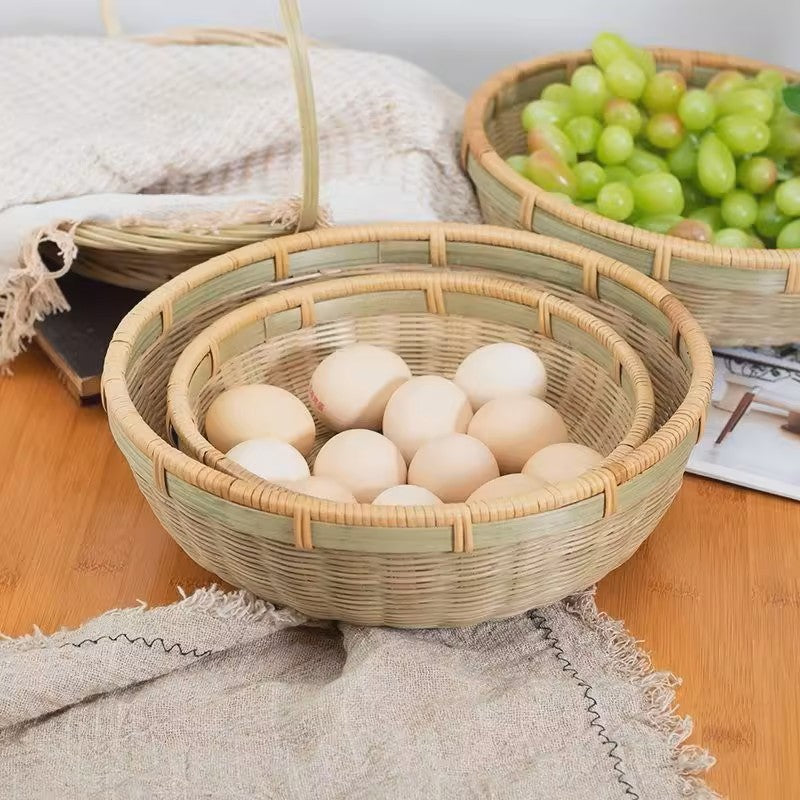 Smooth-Rim Green Bamboo Basket