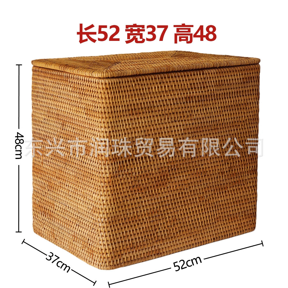Rattan Storage Basket with Handles & Lid
