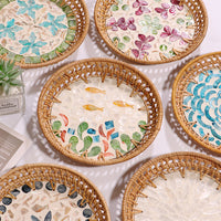 Openwork Rattan & Shell Tray