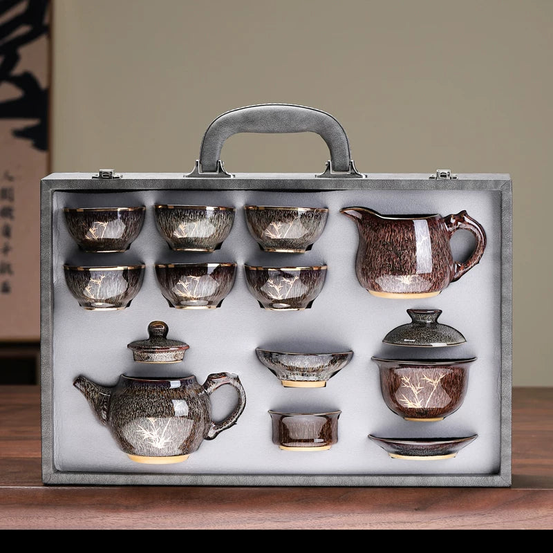Jian Ware Kung Fu Tea Set with Orchid