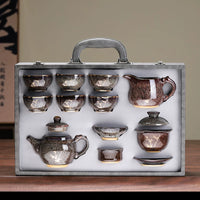 Jian Ware Tea Set with Gold Bamboo