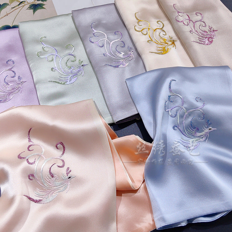 Mulberry Silk Embroidered Square Scarf 55cm