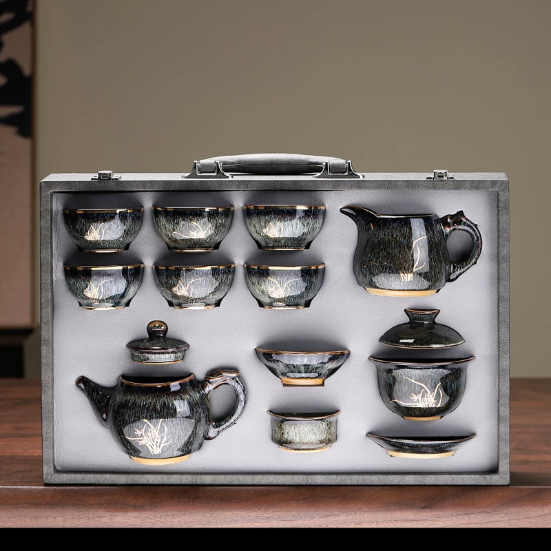 Jian Ware Kung Fu Tea Set with Orchid
