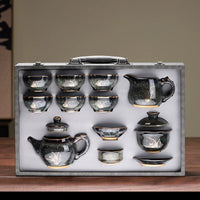 Jian Ware Tea Set with Gold Bamboo