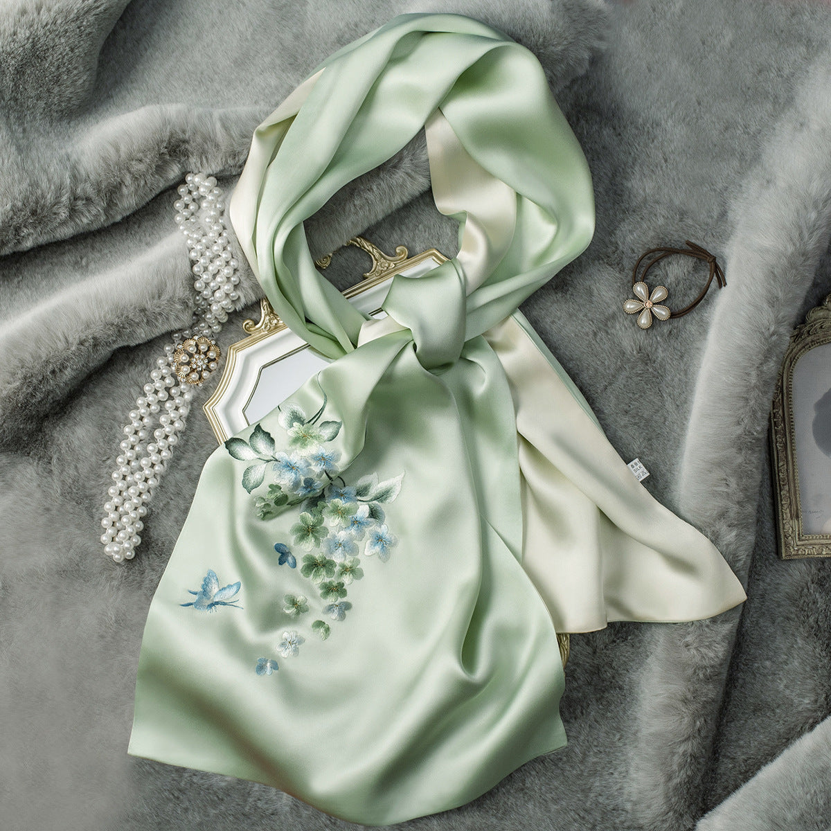 Su Embroidery Mulberry Silk Scarf with Gift Box
