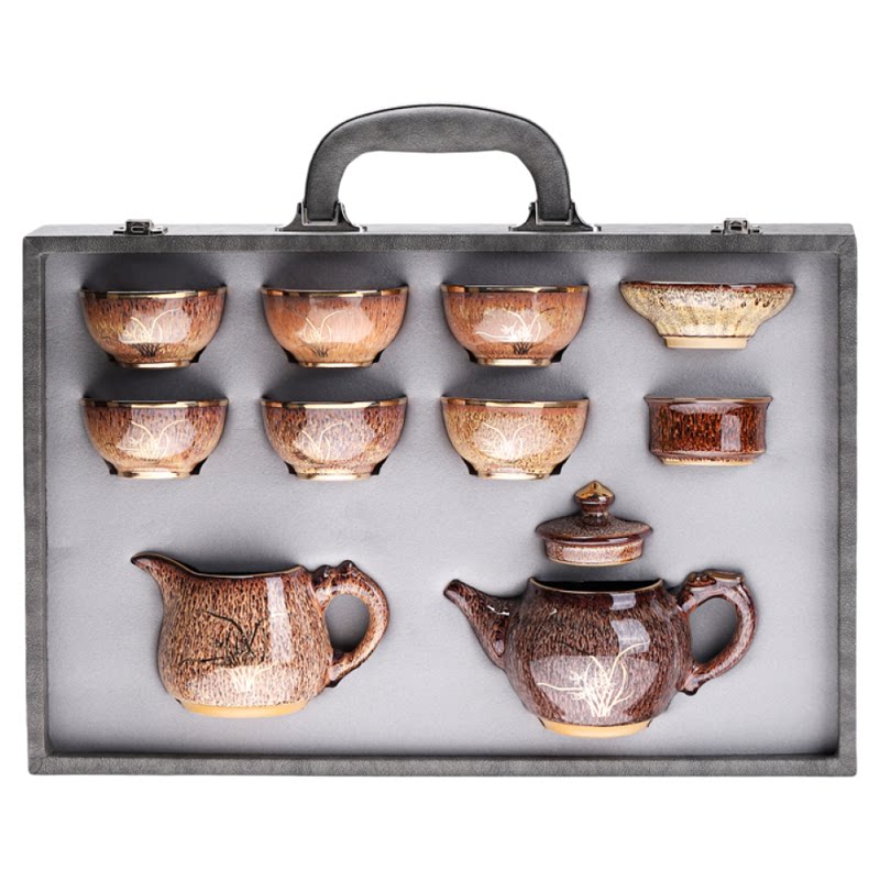 Jian Ware Tea Set with Gold Bamboo