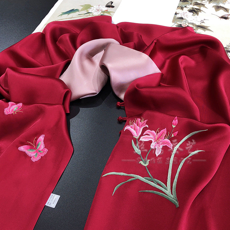 Daylily Su Embroidered Silk Scarf, 175cm