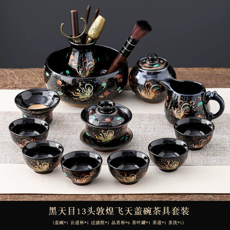Black Tenmoku Apsara Tea Set