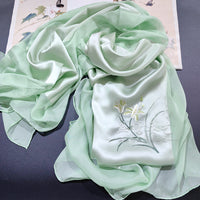 Hand-Embroidered Silk Chiffon Long Scarf