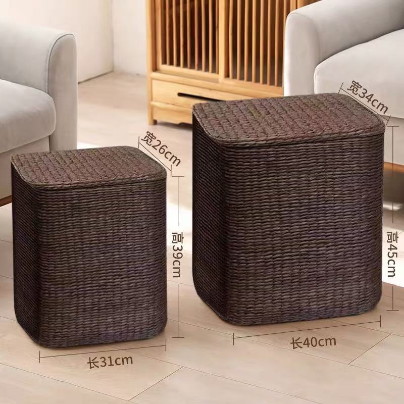 Woven Cattail Storage Stool