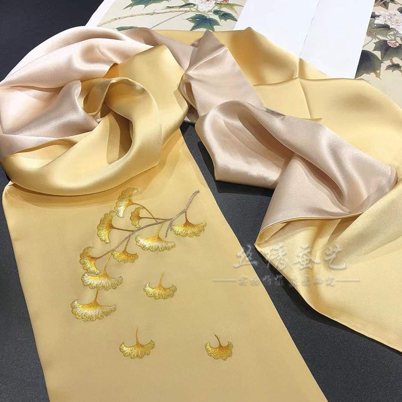 Su Embroidery Ginkgo Double-Sided Silk Shawl