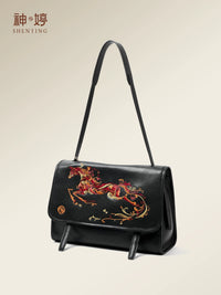 Embroidered Leather Messenger Bag