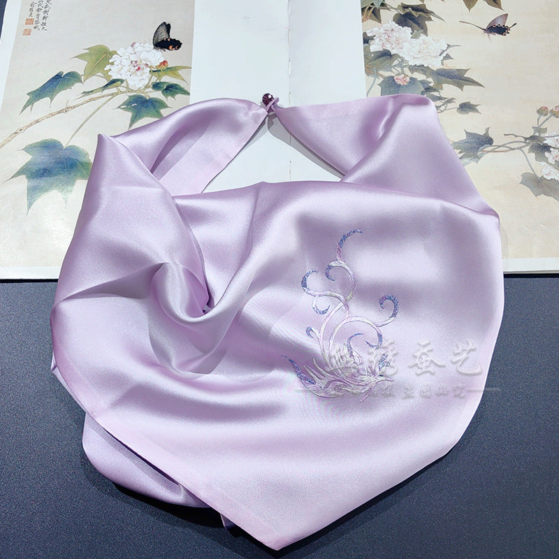 Mulberry Silk Embroidered Square Scarf 55cm