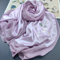Hand-Embroidered Silk Chiffon Long Scarf
