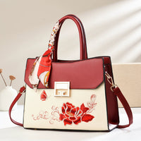 Large Embroidered Handbag in Blue or Burgundy