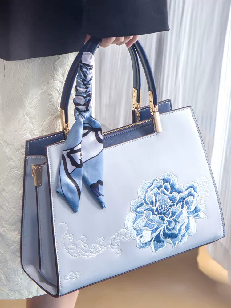 Embroidered Crossbody Top-Handle Bag