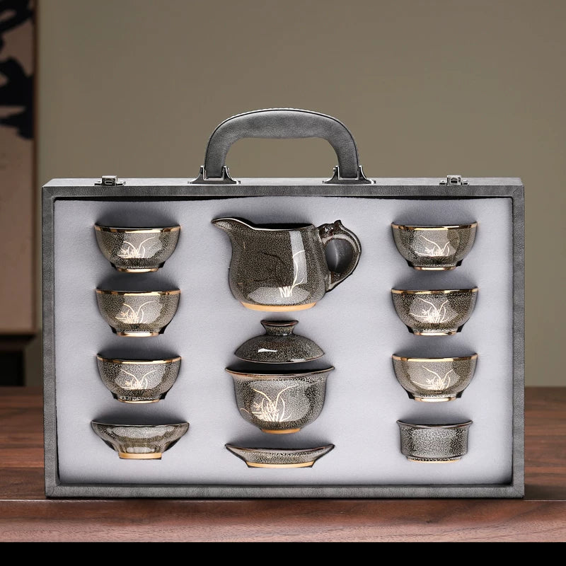 Jian Ware Kung Fu Tea Set with Orchid