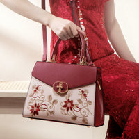 Large Red and White Embroidered Handbag
