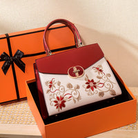Large Red and White Embroidered Handbag