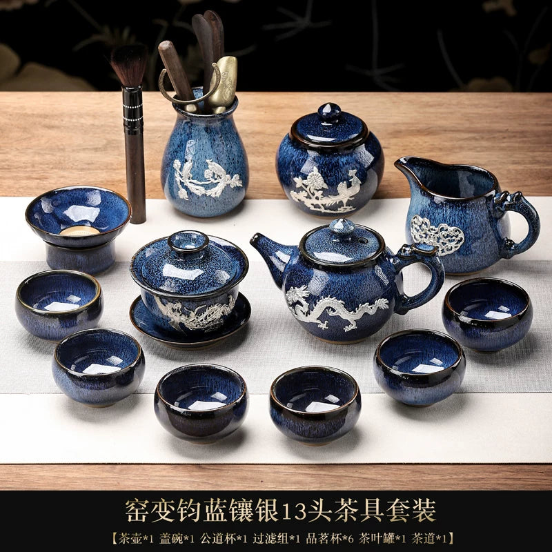 Tin-Inlaid Traditional Chinese Tea Set
