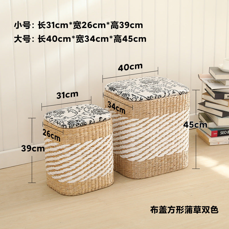 Woven Cattail Storage Ottoman