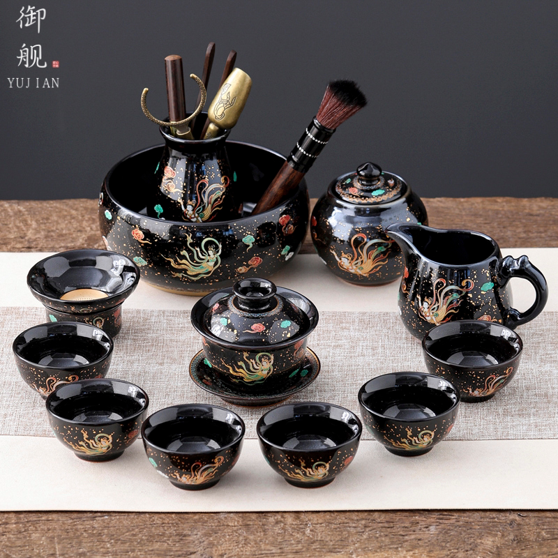 Black Tenmoku Apsara Tea Set