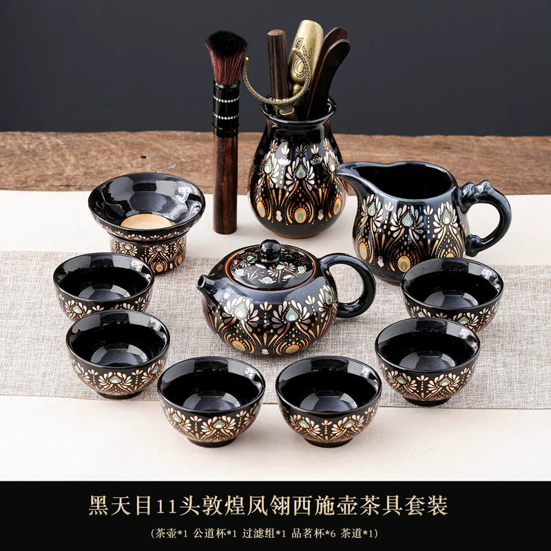 Phoenix Feather Tenmoku Tea Set