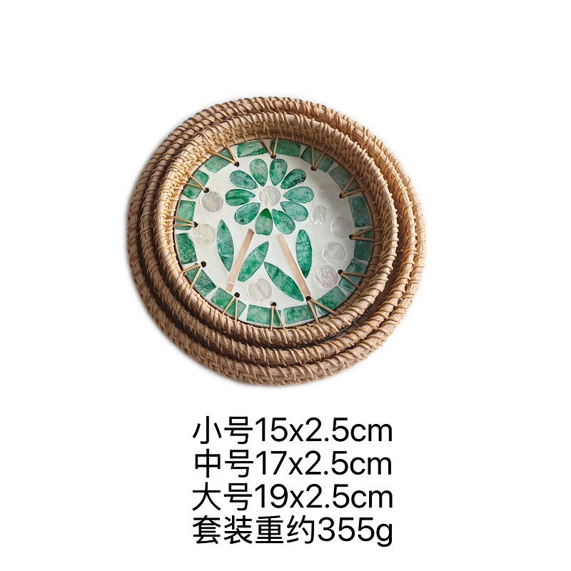 Mini Rattan & Shell Basket Set of 3