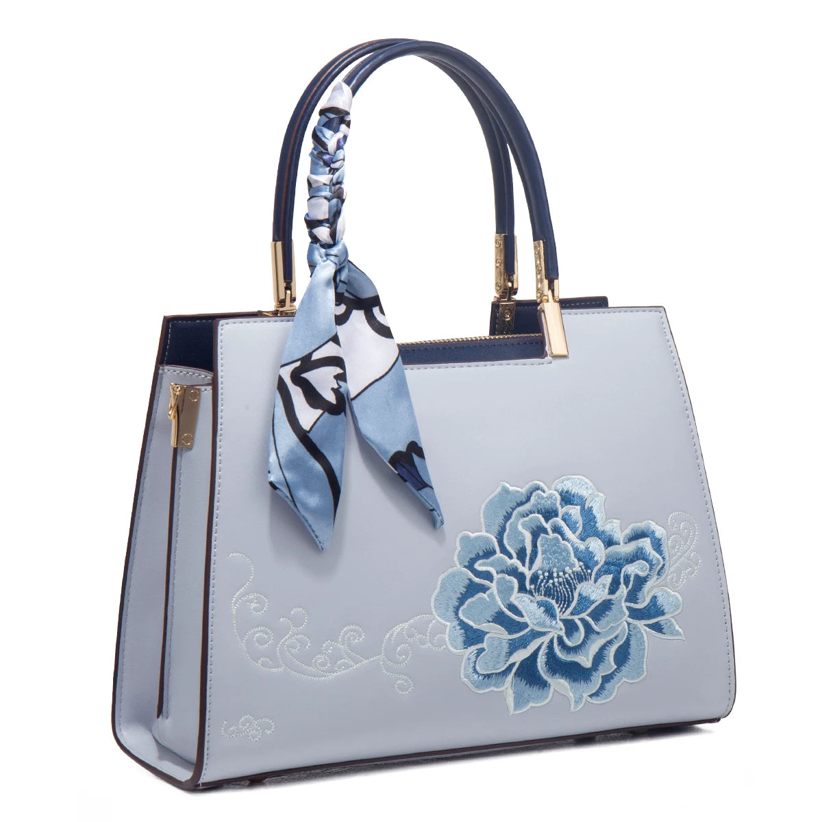 Embroidered Crossbody Top-Handle Bag