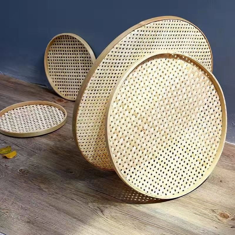 Round Bamboo Sieve with Holes