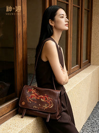 Embroidered Leather Messenger Bag
