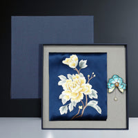 Embroidered Mulberry Silk Scarf and Brooch Set