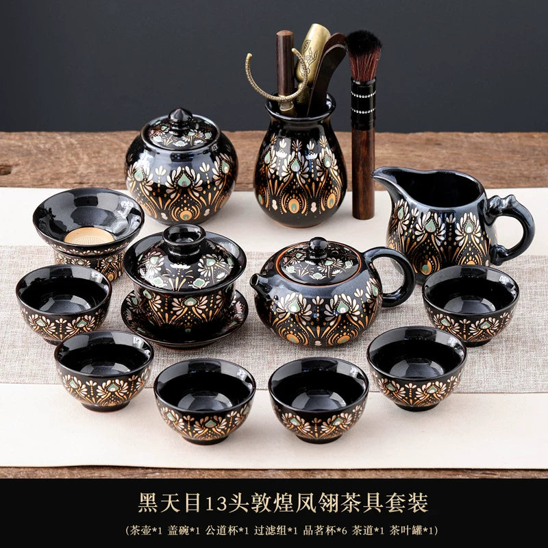 Phoenix Feather Tenmoku Tea Set