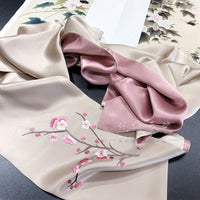 Hand Embroidered Silk Scarf, Blue Tones