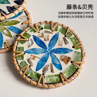 Rattan & Shell Round Coaster