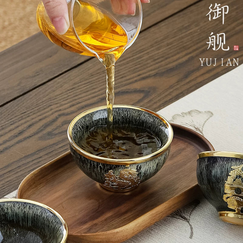 Gold-Inlaid Jade Zodiac Teacup