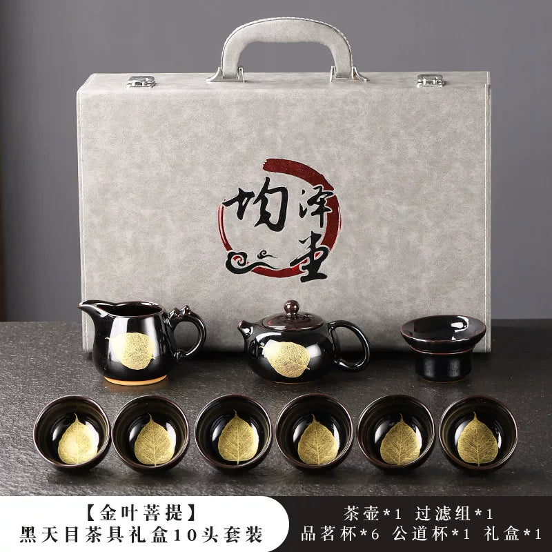 Black Tenmoku Gold Leaf Tea Set