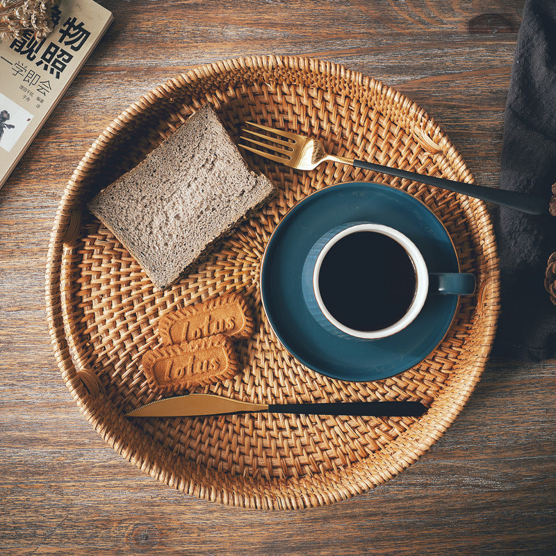 Handwoven Rattan Serving Tray with Handles