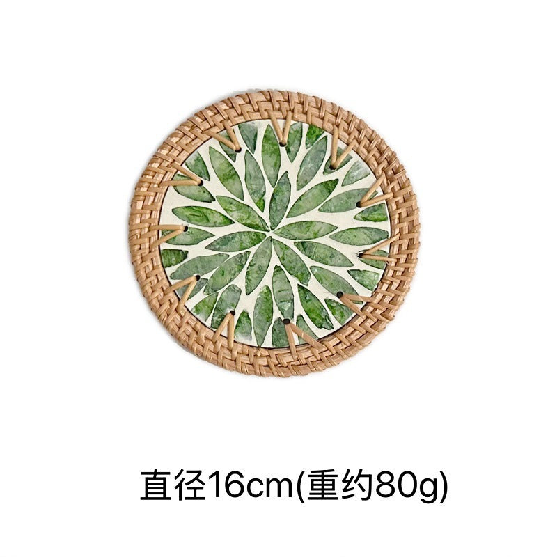 Rattan & Shell Coaster
