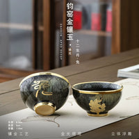 Gold-Inlaid Jade Zodiac Teacup